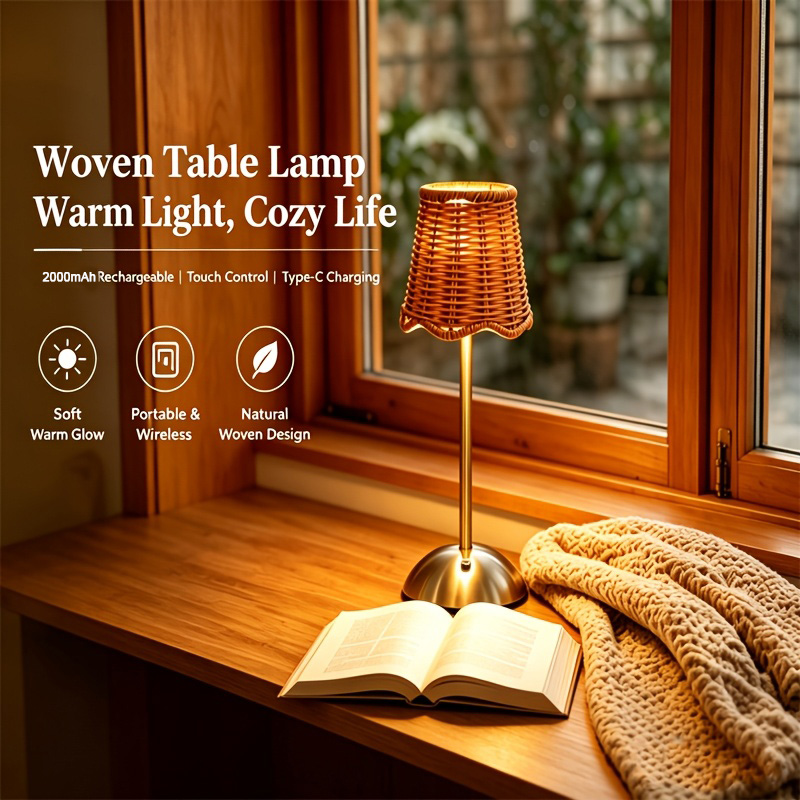 Desk Setup Room - Lampu Meja Seni Anyaman Rotan Bohemian,