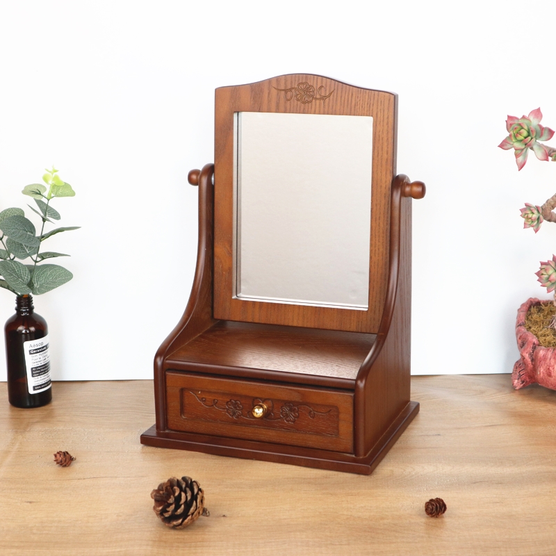 Desk Setup Vintage - Cermin Rias Meja Kayu Vintage dengan