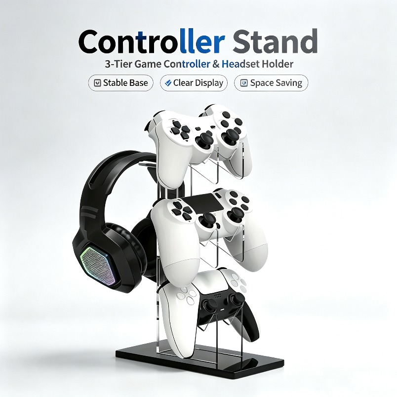 Desk Setup Ps5 - Penyangga Kontroler dengan Gantungan Headset Rak