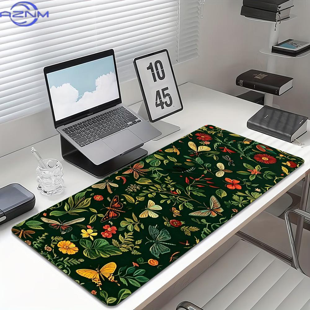Desk Setup Vintage - Alas Mouse Vintage Motif Bunga Kupu-Kupu