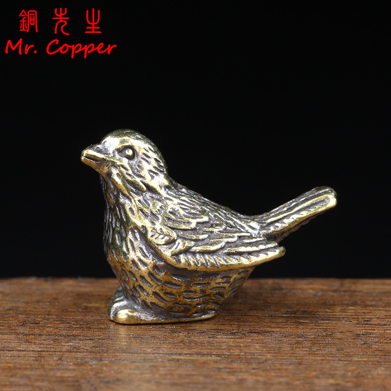 Desk Setup Retro - Patung Burung Pipit Kecil, Logam Kuningan