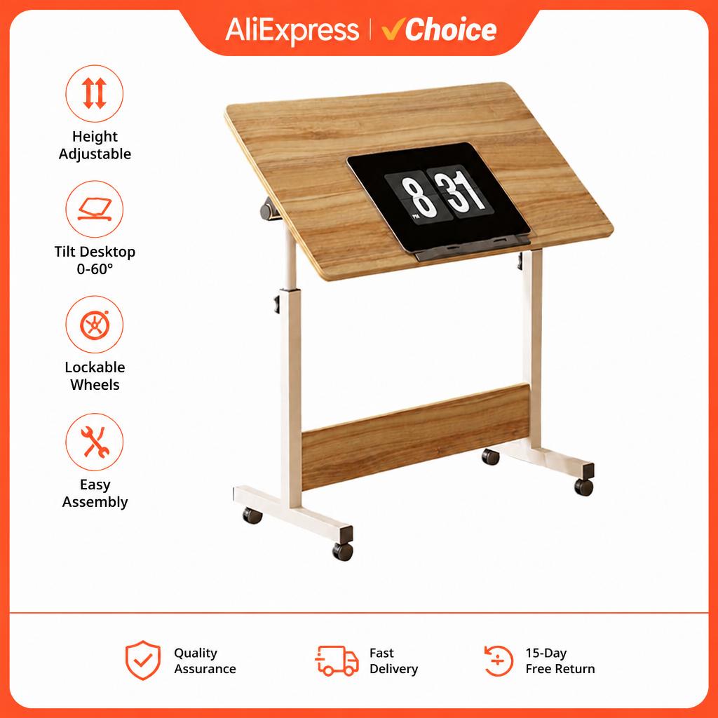 Desk Setup Oak - Meja Kerja Berdiri dengan Roda yang