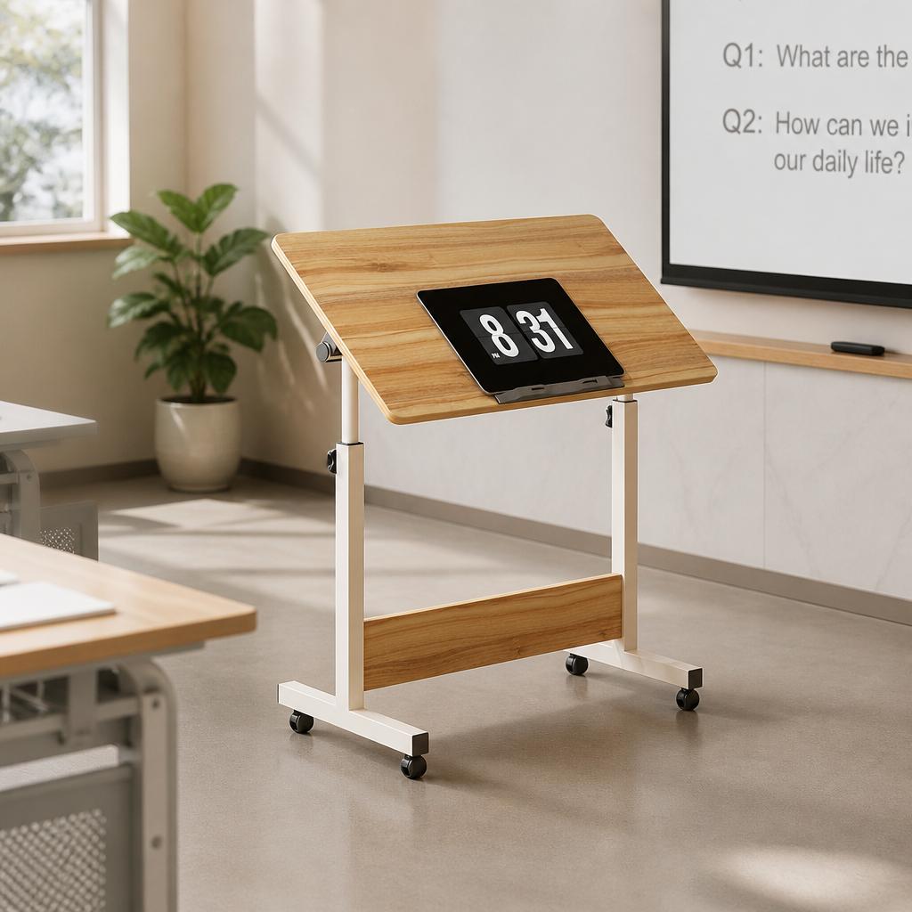 Meja Kerja Berdiri dengan Roda - Desk Setup Oak ulasan dan harga